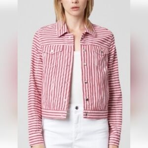 Blank NYC Railroad Striped Trucker Jacket L Strawberry Sour Red White Striped